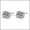 Stud Earrings Jewelry Real 14K White Gold Plated Sterling Sier 4 Prong Diamond Earring For Women Men Ear 1Ct 2Ct 4Ct 220211 Drop D9593880