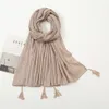 Plain Muslim Women Hijab Plaid Cotton Linen Tassel Long Maxi Scarf Shawl Headwrap Scarves Fashion Femme Turban Headwear Stoles