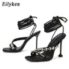 Sandals Eilyken Summer Fashion Ankle Strap Women Rhinestone Crystal Heel Ladies Shoes Zipper Design Party Open-toed 220317