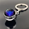 Keychains WG 1PC 12 Constelação Cabochon Keychain Glass Glass Double-lised-lised-lised-lisado Anel para mulheres jóias ENEK22