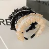 Neue Mode Frauen Stirnband Beige Schwarz Haarband Plissee Kopfbedeckung Mitte Perlen Kette Turban Erwachsene Haar Zubehör