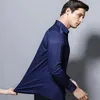 Men Shirts Long Sleeve Purple Formal shirts For Slim Fit Business Stretch Anti-wrinkle Professional Tooling Male Blouse 220324