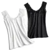 Lace Strap Silk Top Kvinnor Sexig V Nacke Ärmlös Whitevest Satin Elasticitet Mesh Tank Toppar Grundläggande Plus Storlek Camisole 220325