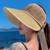 Chapeaux à large bord été pour femmes tricoté respirant chapeau de soleil pliable avec arc Protection parasol coréen plage casquette voyage BrimWide Wend22