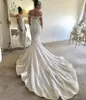 Wunderschöne Meerjungfrau-Hochzeitskleider mit abnehmbarer Schleppe, schulterfreies Spitzen-Brautkleid, Vestidos, rückenfreies Dubai-Hochzeitskleid in Übergröße