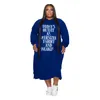 Plus Size Dresses 2022 Women Clothing Hoodies Tracksuit Letter Print Loose Casual Pockets Maxi Dress Urban