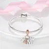 925 Sterling Silver Dangle Charm Dangle Charm Pendant Heart Shape Leather Maple Rose Gold Bead Fit Pandora Charms Pulsera DIY Accesorios de joyería