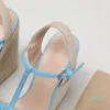 Summer Wedge Sandal Fashion Designer Platform Sandals Boucle en cuir véritable T-strap Femmes Slides Beach Sandles t5565