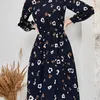 S.flavor långärmad vintage klänningar för kvinnor sommar elegant o-hals a-line blommig tryck klänning smal parti vestidos 220516