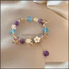 Braccialetti fascino gioielli minar vintage blu viola colore cristallo bracciale in perline per donne fiore di resina bianca dhkl5