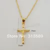 Pendant Necklaces YELLOW GOLD OVERLAY 18" NECKLACE & JESUS CROSS GOD CUTE SHAPEDPendant NecklacesPendant