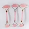 Rose Quartz Roller Dubbel Rosa Jade Roller Ansiktsmassager Svetsad Integrerad Metall Med Presentförpackning Guasha Board