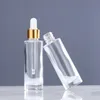 Rensa glas Essential Oil Bottles 30ml 1oz lång runda pipette ögondropp parfymflaska med gyllene lock