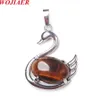 WOJIAER Elegant Swan Natural Stone Pendant Crystal Rose Quartzs Red Agate Bead for Women Jewerly DIY Necklace Accessories BE912