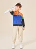 Veste polaire à capuche patchée 3D brodée avec slogan colorblock pour tout-petits garçons SHE