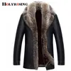 Holyrising Real Raccoon Fur Collar Men Faux Leather Jackets Winter Thicken Coat jaqueta de couro chaqueta Men PU Leather 18536-5 201127