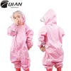 QIAN 2-9 Years Old Fashionable Waterproof Jumpsuit Raincoat Hooded Cartoon Kids Coat Tour Children Gear Suit 220427