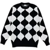 Men's Sweaters Diamond Check Men's Sweater Autumn Winter Round Neck Contrast Color Knitted Pullovers Loose Long Sleeve Streetwear Male C