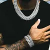 19 mm brede zware ijs uit Bling Diamond Curb Cuban Link Hip Hop Chain Necklacegpqf