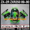 Motorcykelkropp för Kawasaki Ninja ZX2R ZXR250 ZX 2R 2 R R250 ZXR 250 89-98 BODYWORK 8DH.71 ZX2 R ZX-2R ZXR-250 89 90 ZX-R250 1989 1990 Full Fairings Kit Green Green Green