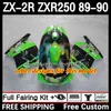 カワサキニンジャZX2R ZXR250 ZX 2R 2 R 2 R R250 ZXR 250 89-98ボディワーク8DH.64 ZX2 R ZX-2R ZXR-250 89 90 ZX-R250 1990 FULL FAIRINGS KIT KIT POLPLE BLACK BLACK BLACK ZX2 R ZX-2R ZXR-250 89 90 ZX2 Z250 89-98ボディワークのためのオートバイボディ