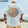 ZAZOMDE Harajuku Oversized Men Summer Cool Unisex Tops Hip Hop Funny Print Tshirt Casual Cotton T Shirt Streetwear Loose 220629