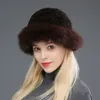 Women Rex Rabbit Fur Hat Winter Warm Cap Real Fox Fur Brim Earmuffs Travel