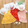 Vestidos de niña, vestido de verano para niña, moda coreana, conjunto de 2 uds, sombrero de paja dulce Floral, juego de vacaciones, algodón, niños, princesa, vestido para niña