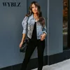 Fashion Contrast Leopard Jeans Women Elegant Turndown Collar Metal Buttoned Cardigan Coats Long Sleeve Denim Jacket 220722