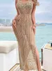 Sanches Gebreide Zomer Strand Jurk Dames Bikini Cover Up 2022 Witte Hol Haak Zij Lange Maxi Jurk Casual Vestidos Y220413