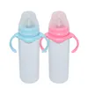 8 Unzen DIY Sublimation Baby Schnabeltassen Wasserflasche Doppelwandiger vakuumisolierter Edelstahlbecher Trinkbecher Trinkhalme Becher mit Nippelgriffen