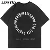 Lenstid Summer Men tvättade kort ärm Tshirts Hip Hop Letter Circle Print Tshirt Streetwear Harajuku Casual Cotton Tops Tees 220610