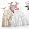 ins styles girl dress kids summer cotton cotton solid submender with lace design princess dresses regant dresses