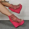 Sorbern Hot Pink Sandals Wedge avec des chaînes en or Back Zipper Platform High Heels