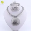 Dubai Silver Plated Jewelry Set Women Big Pendant Necklace Fashion Nigerian Wedding African Crystal Costume Brud Smycken Set 220716