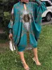 فستان بطول الركبة 2022 امرأة طويلة الأكمام يا رقبة الأزهار طباعة فستان عارض