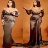 2022 Plus Size Arabic Aso Ebi Chocolate Mermaid Sexy Prom Dresses Pärled Crystals Evening Formal Party Second Reception Birthday E294G