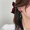 Dangle & Chandelier Fashion Korean Long Tassel Bow Pearl Pendant Earrings For Women Luxury Cute Party Decoration Wedding Jewelry 2022 Trend