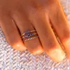 Wedding Rings Retro Blue Crystal Heart Square Irregular Zirconia For Woman Engagement Female Fashion Jewelry PKR54Wedding