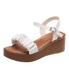 Sandals Cute White For Women Solid Ladies Color Platform Casual Open Buckle Pleated Toe Wedge Fashion Womens 9Sandals