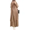 프리 사이즈 무슬림 단색 여성 아라비아 두바이 이슬람 긴 소매 느슨한 아바야 의류를위한 헤드 카프와 큰 스윙 드레스 21423