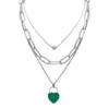 QIMOSHI Chunky Punk Silver Chain Choker Cuban Link Statement Jewelry for Women and Girls Layered Gemstone Heart Lock Pendant Necklace