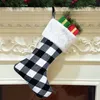 Kerstkousen Xmas Gifts Candy Bags Red Black Plaid Socks Ornament Happy New Year Home Decorations