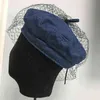 New Trendy Women Veils Bird Cage French Beret Winter Denim Beret Hat Cap Lady Gatsby Style Caps Blue Black Adjustable Warm beanie J220722