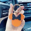 Leather Bow Mouse Keychains Rings Cartoon Minni Gold Car Keyrings Holder Cute Bag Pendant Charms Fashion Design Love Jewelry Gifts Keyfobw Key Chains Accessories