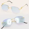 Toptan satan metal kenarsız güneş gözlükleri Dekorasyon tel çerçevesi olan kadınlar 18K altın unisex gözlük UV400 lens moda güneş gözlükleri