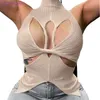 Womens 섹시한 T 셔츠 조끼 2022 여름 신제품 솔리드 컬러 스레드 스탠드 칼라 맞춤형 중공 탑 슬림 탑스