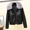 冬の女性革のジャケットファーカラー厚い暖かい短い段落人工革ジャケットモーターサイクル衣類女性A80308 201030