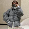 Women's Trench Coats Runway Women 2022 Fashion Stand Collar Plaid Tweed Puffer Jacket Winter Coat Cotton-padded Clothes Warm OutwearWomen's