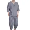 Baumwolle hanf Sommer zwei Stück Set Männer Kurzarm T-shirt Abgeschnitten Top Shorts männer Trainingsanzüge Design Mode T hemd Sets 220621